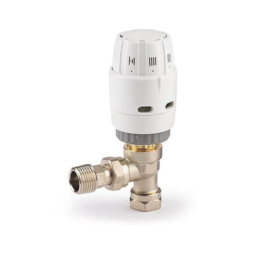 Danfoss RAS-C² 15mm x 1/2" White/Nickel-Plated Angled & L/S Traditional Thermostatic Radiator Valve & Lockshield