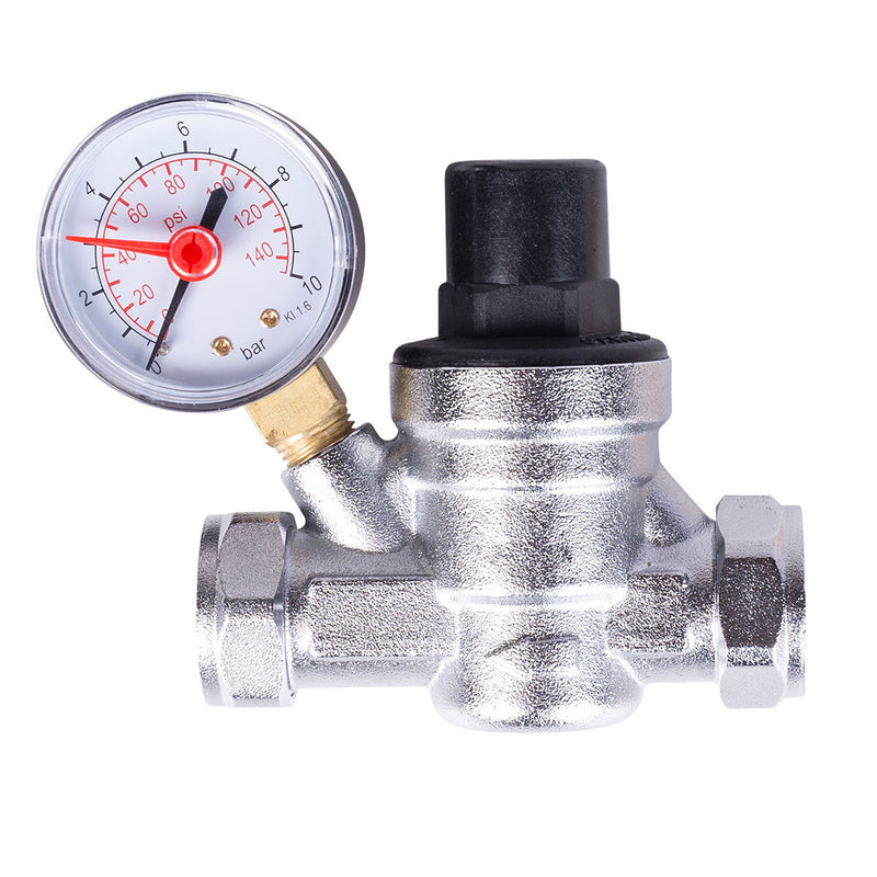 Boiler-M8 15/22 mm Pressure Reducing Valve with Gauge – Brass Body, Adjustable Output Pressure