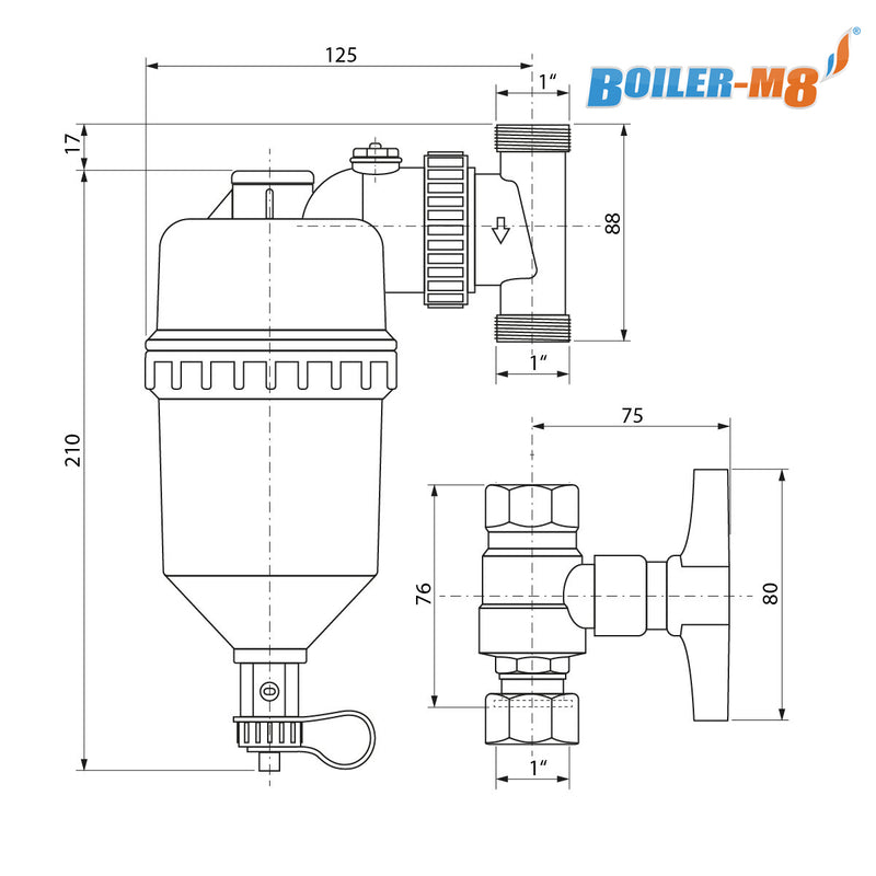 Boiler-M8 Defender-2 22 mm Magnetic Filter – Central Heating System Protection & Filtration