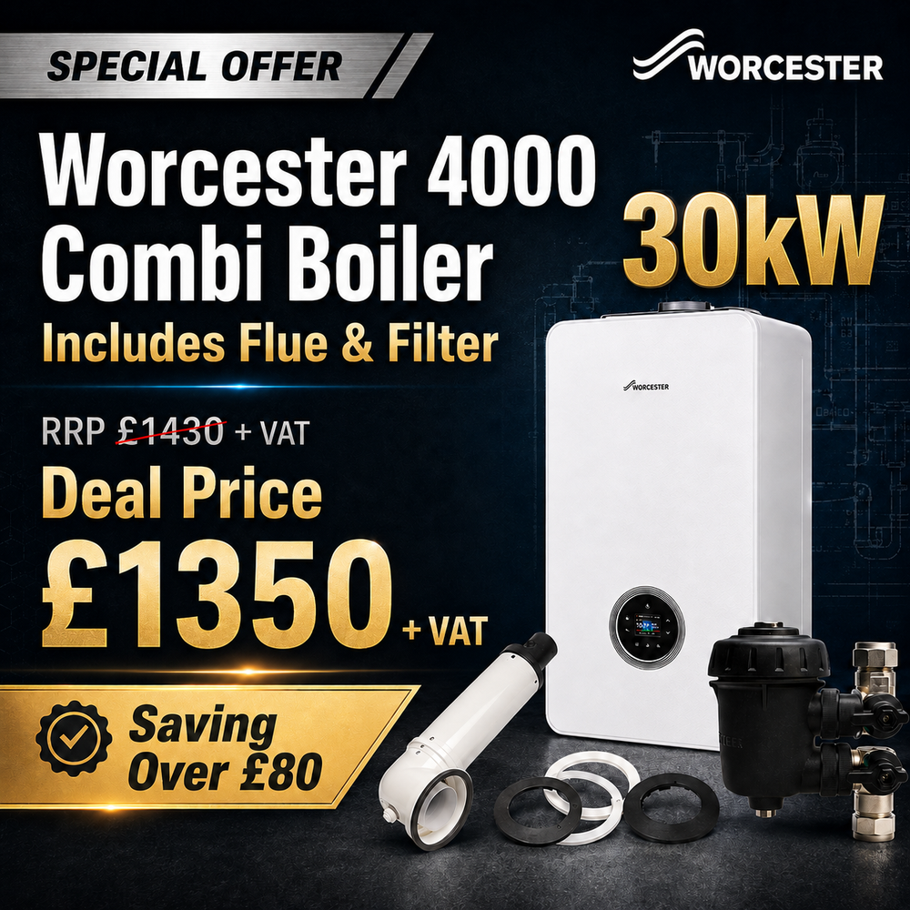 Worcester Bosch Greenstar 4000 30kW Combi Boiler with Flue & Filter