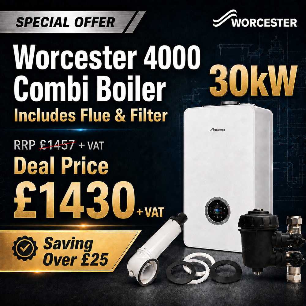 Worcester Bosch Greenstar 4000 30kW Combi Boiler with Flue & Filter