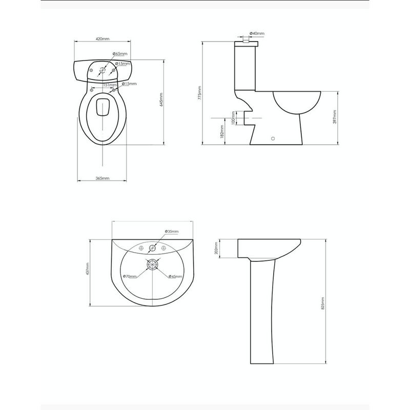 Vitra Close Coupled Toilet with 540mm Basin Cloakroom Suite (4Piece)