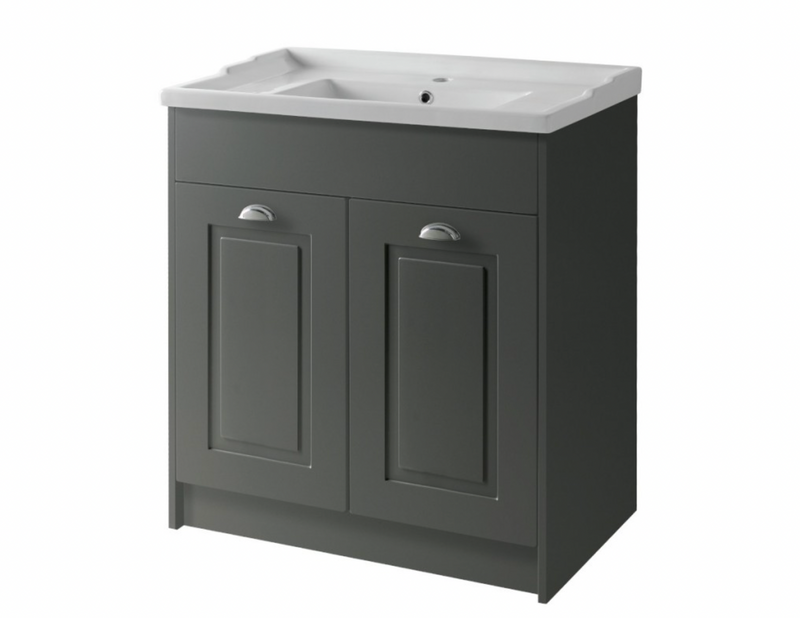 Kartell K-VIT Astley 800mm Floor Standing 2 Door Vanity Unit Matt Grey & Basin.