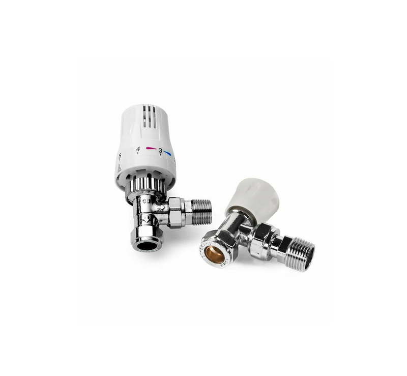 Kartell TRV Thermostatic Radiator Valve + Lockshield 1/2" x 15mm White Angled