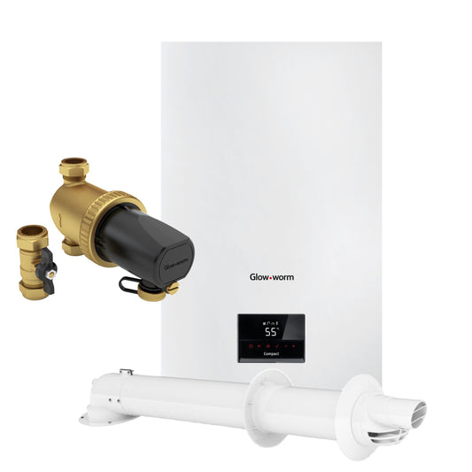 Glow-worm Compact (ErP) Combi Boiler, Horizontal Flue and Power System Filter