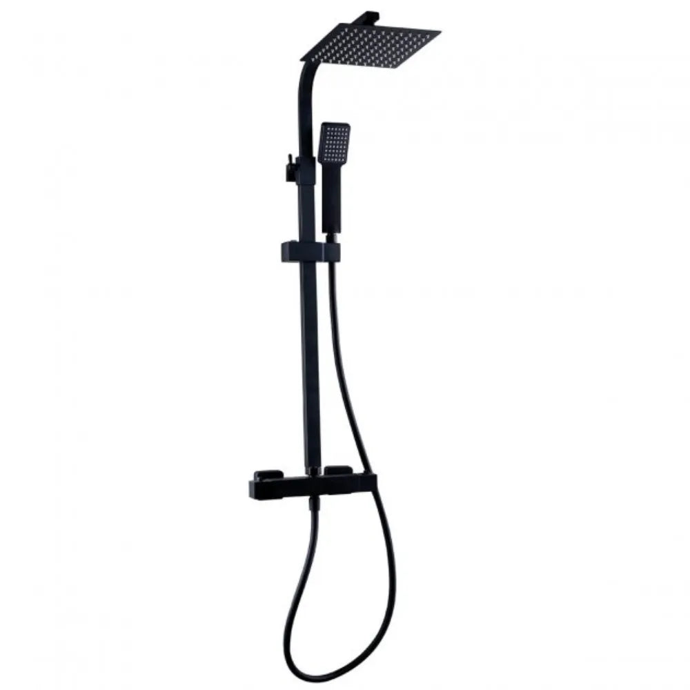 Kartell K-VIT NERO SQUARE THERMOSTATIC EXPOSED BAR SHOWER WITH OVERHEAD DRENCHER AND SLIDING HANDSET